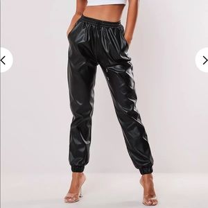 Missguided petite black leather joggers NWT